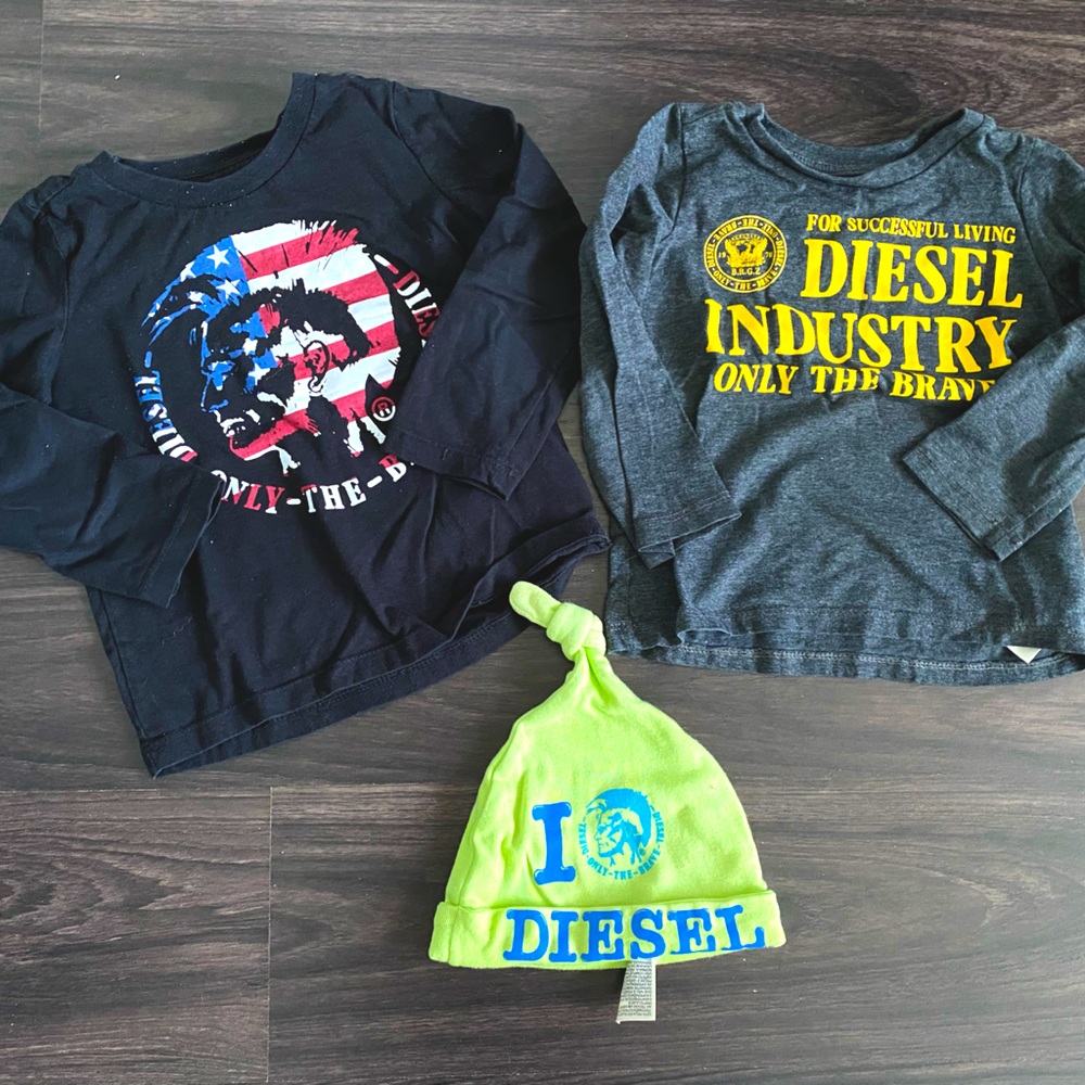 Authentic diesel Size 3T & 2T long sleeves and green diesel beanie bundle